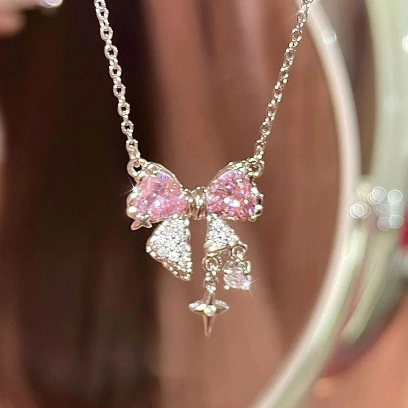 Pink Bow Star Pendant Necklace