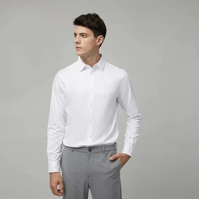 Men's Bamboo Fiber Slim Fit Anti-Wrinkle Business Casual Shirt