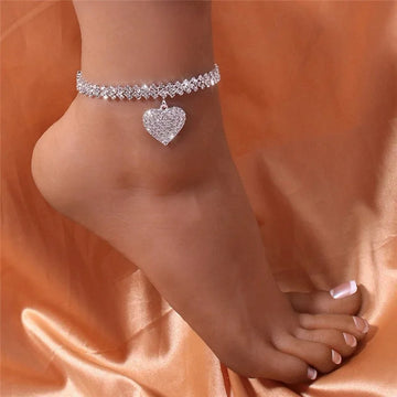 Elegant Crystal Heart Anklet Bracelet for Women