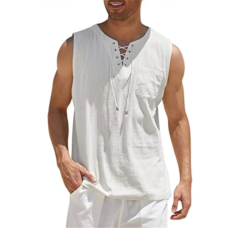 Men's Lace-Up V-Neck Vest Shirt