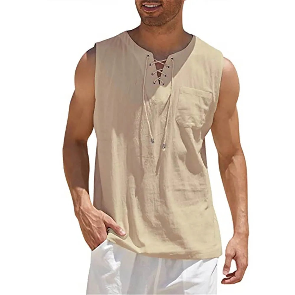 Men's Lace-Up V-Neck Vest Shirt