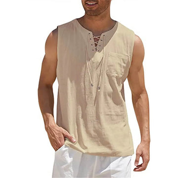 Men's Lace-Up V-Neck Vest Shirt