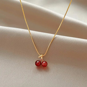 Wine Red Cherry Charm Necklace