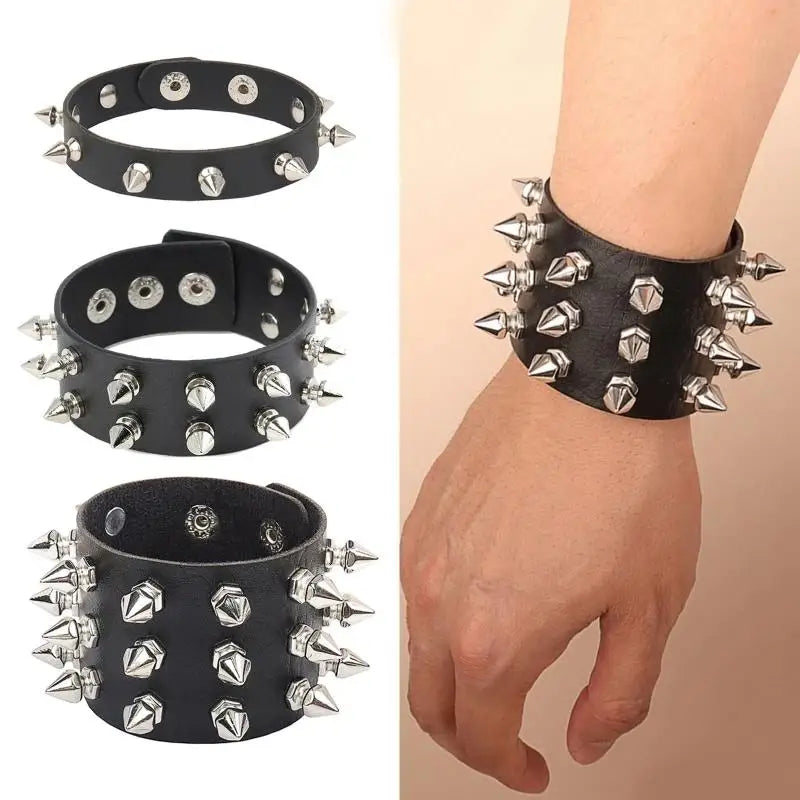 Punk Leather Spike Bracelet for Men & Women